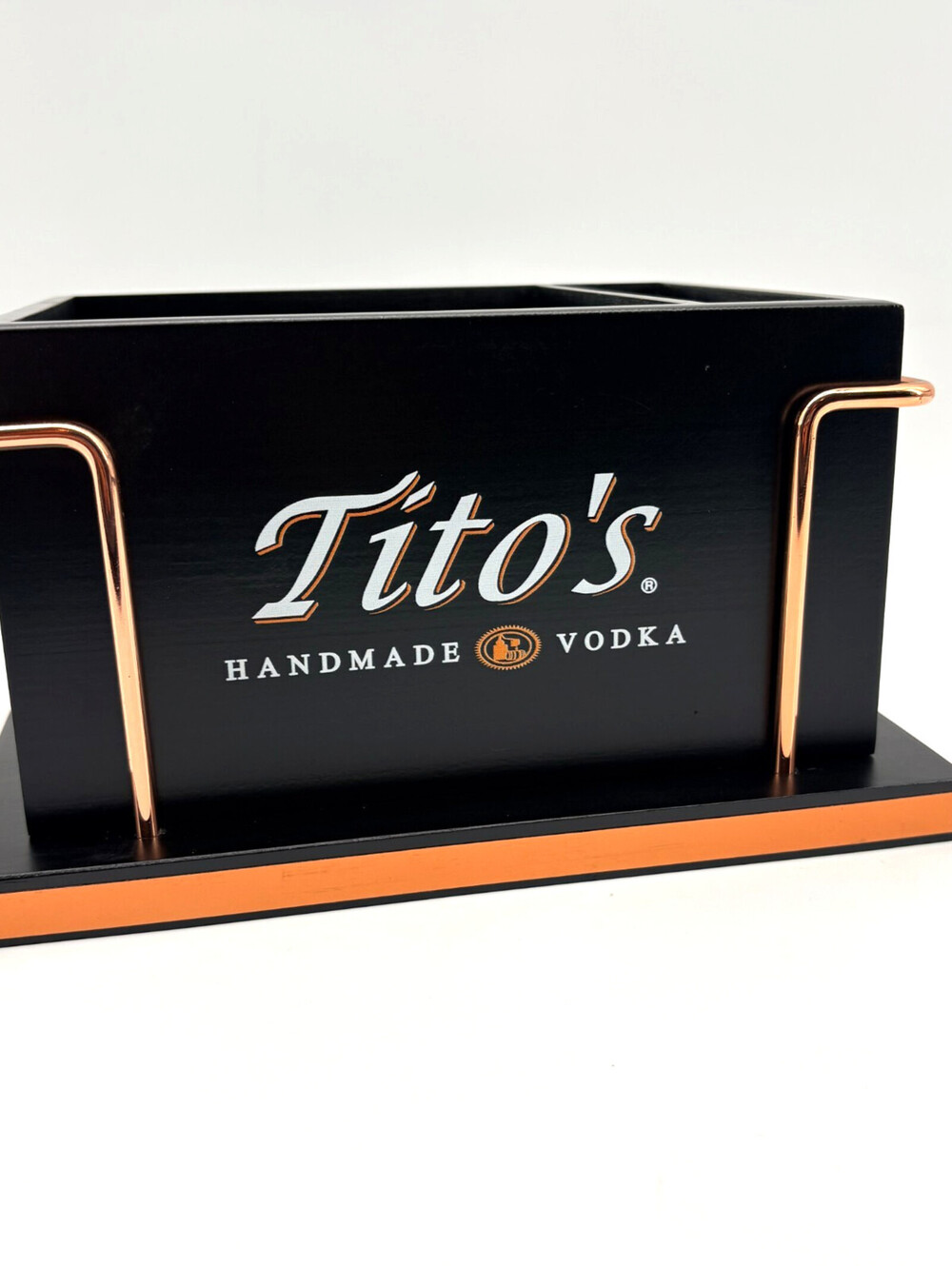 New Tito's Vodka Bar Top Napkin/Straw Caddy/Holder Black Plastic & Copper Metal